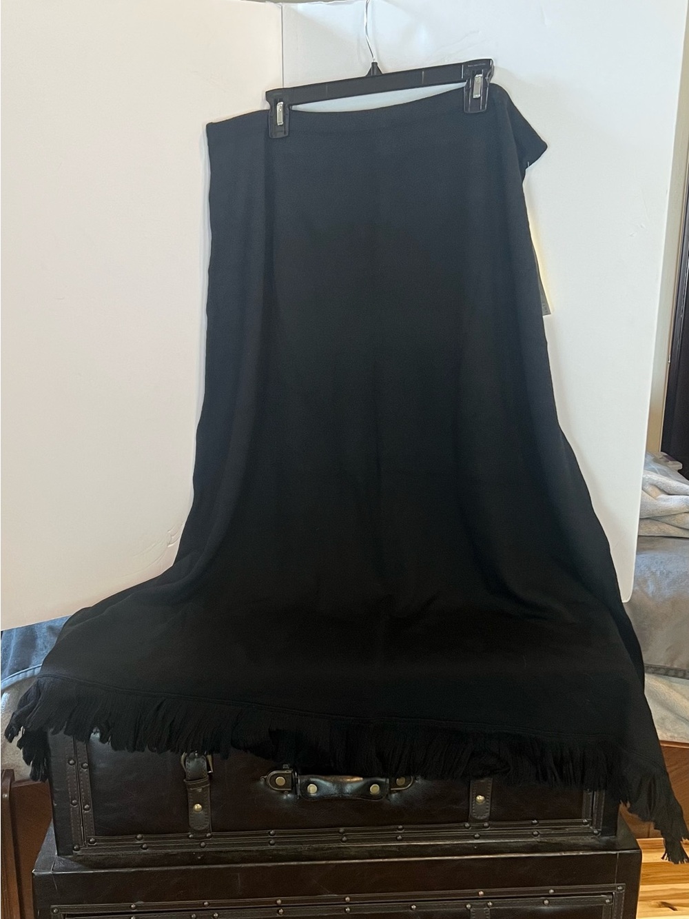 Dialogue Black Fringe-Hem Maxi Skirt
